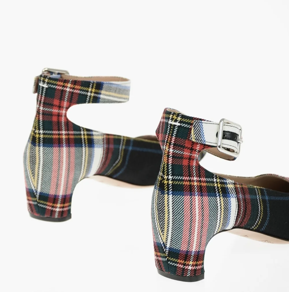 NWB Maison Margiela MM22 6cm Tartan Checked Ankle-Strap Pumps